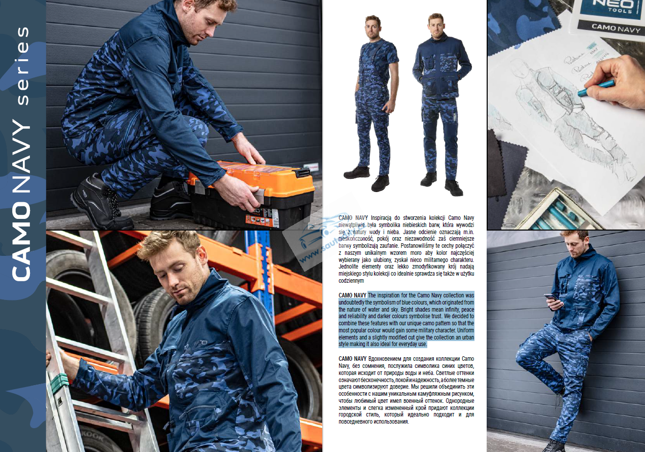 Maskáčové pracovní triko Slim Fit Camo Navy