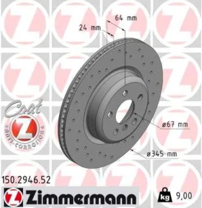 Zadní brzdový kotouč vrtaný Bmw 34206880079, 34208853554, 34216860925